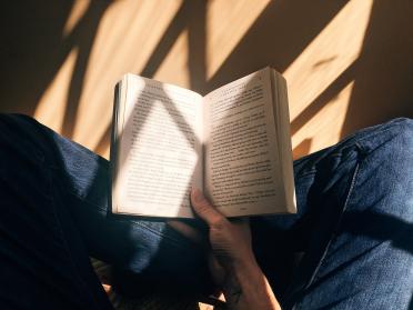 view of a book open and being read